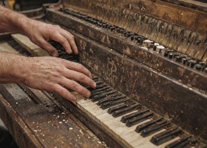 Skilled piano technician at work